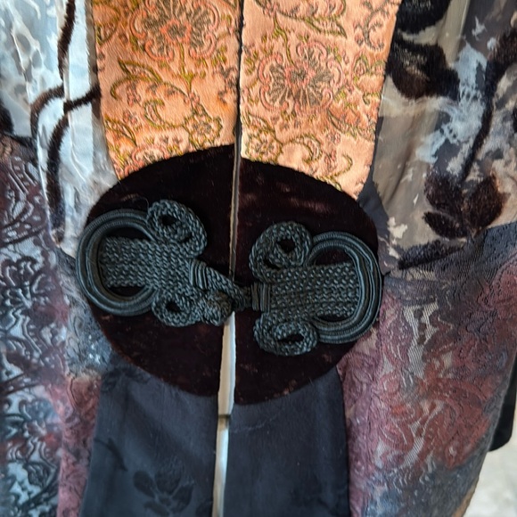Vintage Spencer Alexis Asian Inspired Black Multi Velvet Burnout Kimono Size XL - Picture 3 of 9